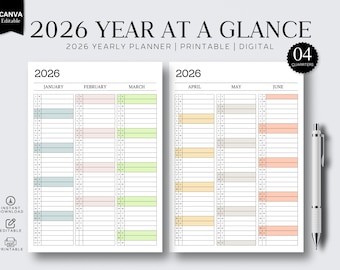 2026 Yearly Calendar Printable | Minimalist 12-Month Calendar | A4 PDF | Vertical Monthly Layout | Instant Download