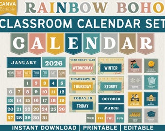 2026 Boho Classroom Calendar & Weather Station Editable Calendar (Digital Download)