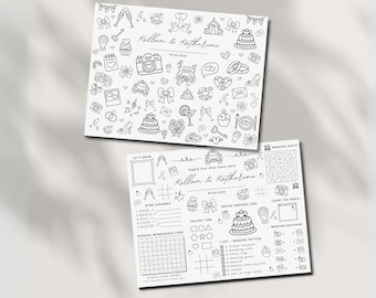 Personalized Wedding Activity Placemat, Kids Coloring Pages (Printable PDF, Editable in Canva)