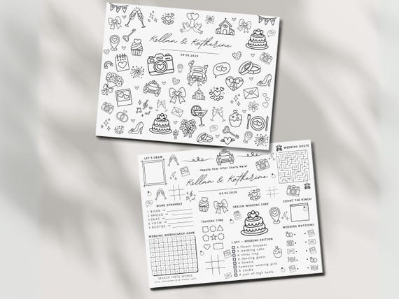 Personalized Wedding Activity Placemat, Kids Coloring Pages (Printable PDF, Editable in Canva)
