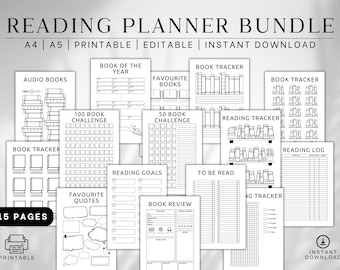 Digitales Lese Journal Bundle: Bibliothek Tracker & Planer (Digitaler Download)