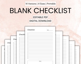 Modello di checklist vuoto minimalista, PDF compilabile e modificabile (download digitale)
