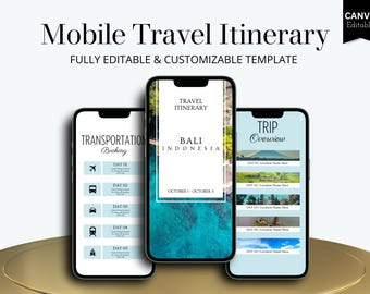 Bali Travel Itinerary Template | Mobile Trip Planner | Editable Canva Digital Planner