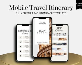Italy Travel Itinerary Template | Mobile Trip Planner | Editable Canva Digital Planner