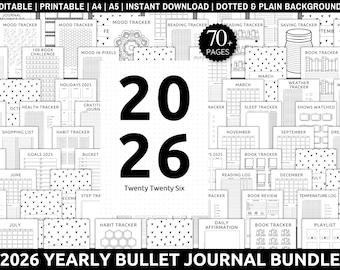 2026 Journal Mega Bundle: Printable Planner with Trackers (PDF)