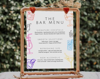 Wedding Bar Signature Drinks Menu | 8x10 Inches | Canva Editable | Instant Download
