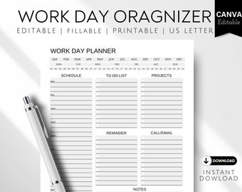 Afdrukbare werkdagplanner: bewerkbare Office Organizer (canva en pdf)