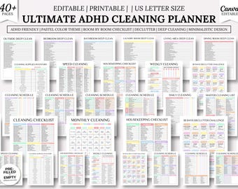 ADHD Cleaning Planner Checklist Household Family Kids Chores Chart List Deep Cleaning Bundle Zone Cleaning Editable Planner