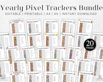 2026 Yearly Pixel Tracker Bundle, Editable & Printable (Digital Download)