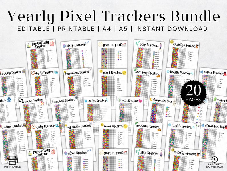 Developmental Journal Tracker 2026 Yearly Pixel Tracker Bundle, Editable & Printable (digital ...