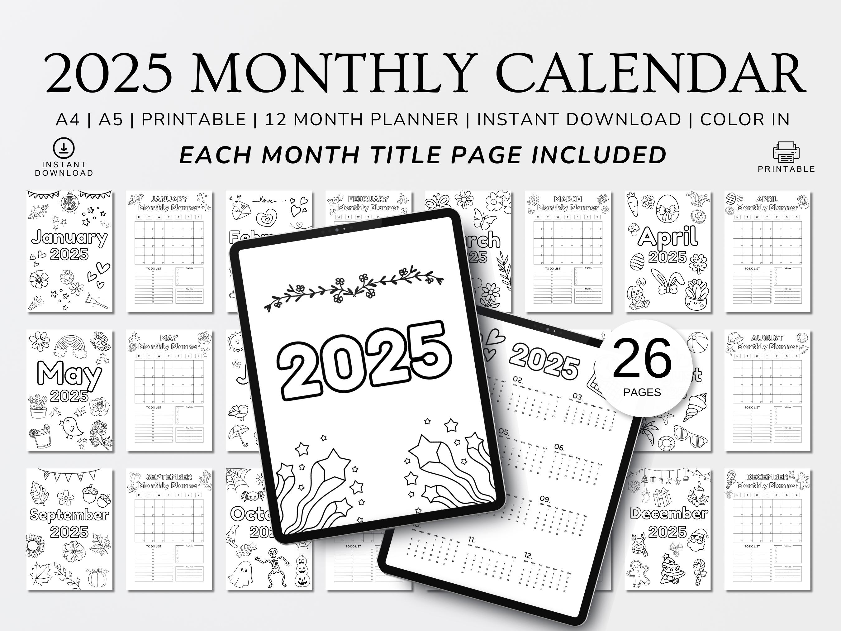 2025 Minimalist Calendar Printable 2025 Calendar Planner 2025 Calendar Monthly Calendar A4 and