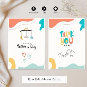 Modello di biglietto di auguri per la festa della mamma, stampabile e modificabile, scaricabile immediatamente