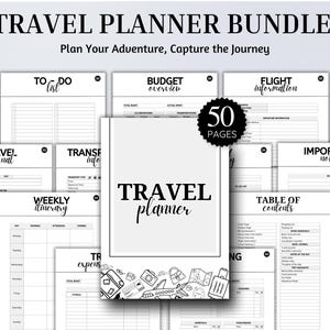 50 page Travel Planner Printable and Editable Bundle For Travel Itinerary, Holiday Planner, Travel Organizer, Digital Planner