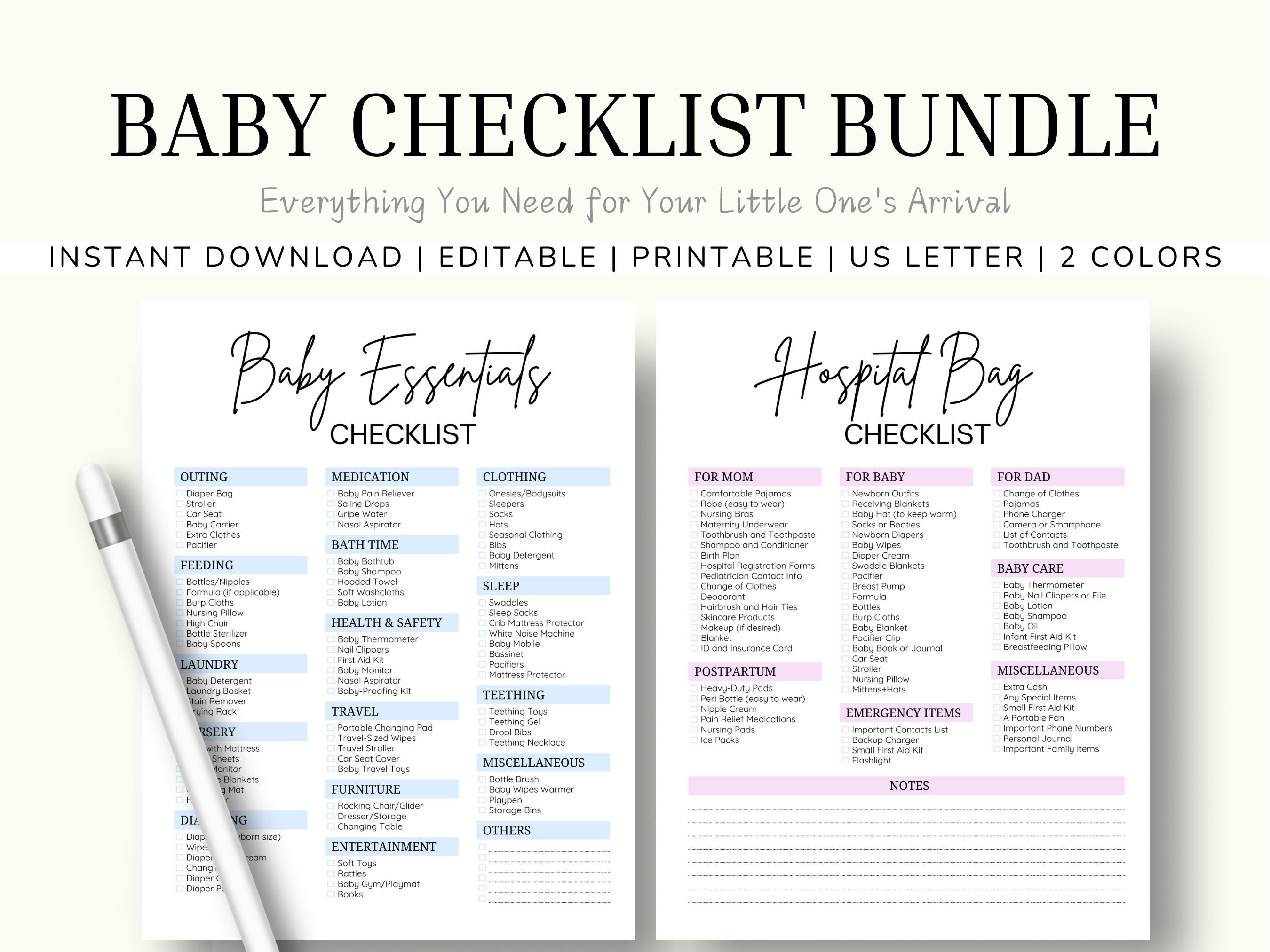 Baby Essentials Checklist Bundle: First Time Mom Planner (digital ...