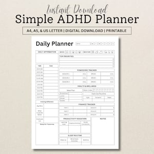 ADHD Planner, Editable ADHD Planner, Printable ADHD Planner set, Hourly Planner, Organized Planner, Digital Download