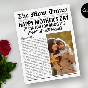 Modelo editável para o Dia das Mães, Jornal para o Dia das Mães para impressão, Modelo de presente personalizado para o Dia das Mães, Cartão para o Dia das Mães, Download instantâneo