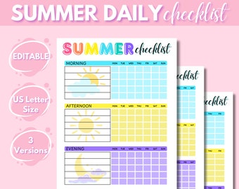 Editable Summer Checklist for Kids, Colorful Chore Chart (PDF)