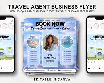 Modello di marketing per agenzie di viaggio / Pronto in pochi minuti / Volantino Instagram modificabile con Canva 1080x1080px