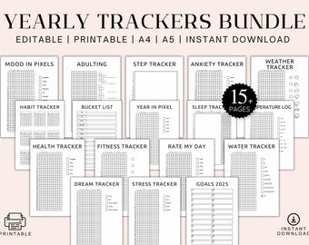 Vorgefertigte Jahres Tracker Bundle, Bullet Journal Einsätze A4 A5 (Digitaler Download)