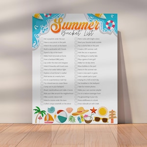 Summer Bucket List Printable & Editable, Summer Fun List, Bucket List Template, Summer Template For Kids, Summer Activities Checklist