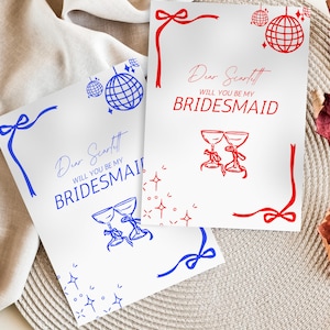 Hand loting bruidsmeisje voorstelkaart, boog bruidsmeisje voorstelkaart, zal je mijn bruidsmeisje zijn, bruidsmeisje voorstel bewerkbaar