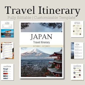 Editable Japan Travel Itinerary Template, Travel Schedule Template, Travel Itinerary, Travel Marketing, Holiday Honeymoon Vacation Planner