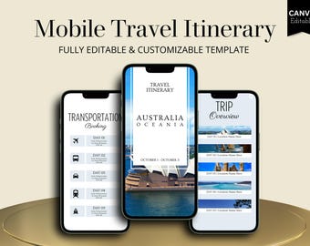 Australia Travel Itinerary Template | Mobile Trip Planner | Editable Canva Digital Planner