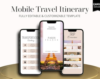 France Travel Itinerary Template | Mobile Trip Planner | Editable Canva Digital Planner