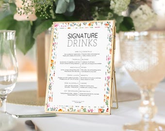 Wedding Bar Signature Drinks Menu | 8x10 Inches | Canva Editable | Instant Download