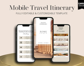 Rome Travel Itinerary Template | Mobile Trip Planner | Editable Canva Digital Planner