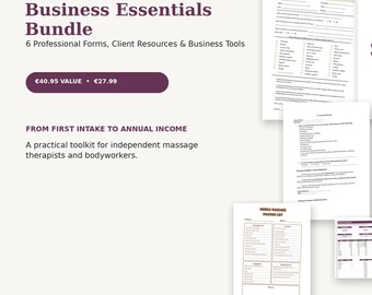 Massage Therapist Business Bundle | Client Intake Forms, Massage Journal, Income Tracker & Mobile Bodywork Tools