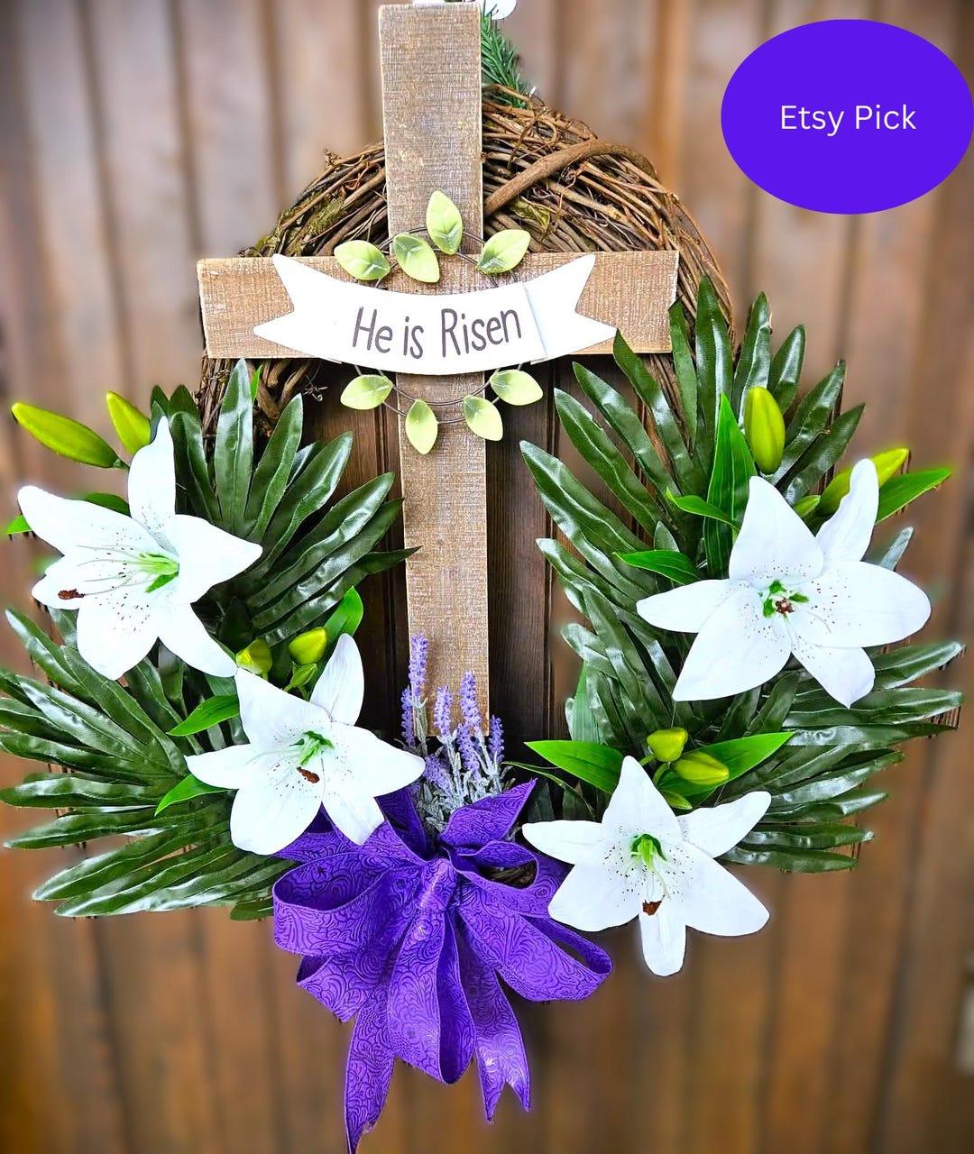 Handcrafted Lily Cross Easter Door Wreath - Spring Religious Home