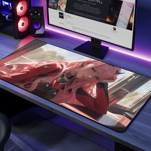Zero Two Anime Desk Mat – Kawaii Gaming Mouse Pad, Large XL Size Aesthetic Anime Girl Desk Decor, Gift for Gamer Boyfriend