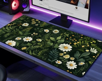 Cottagecore Floral Non-Slip Green Desk Mat - Wildflower Botanical Vintage Large Gaming Mouse Pad, Gift for Friends