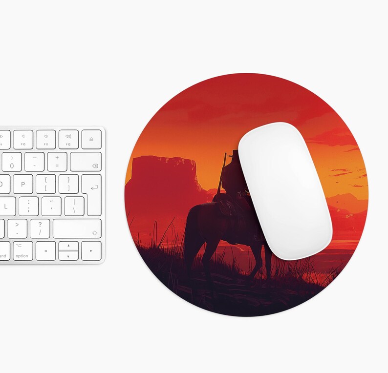 Wild West Outlaw Red Dead Cowboy Sunset Desk Mat - Western Aesthetic ...