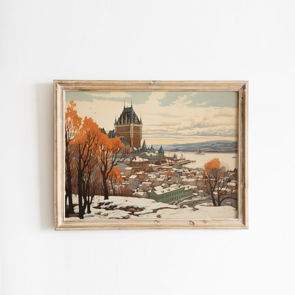 Winter Print of Château Frontenac - Authentic Quebec Decoration - Artistic Print - illustration - Vintage Gift Idea