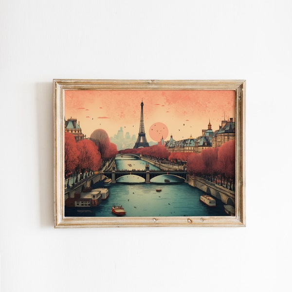 Estampe Romantique de Paris - Beauté Intemporelle avec la Tour Eiffel - Impression Artistique - Illustration- Idée Cadeau Vintage