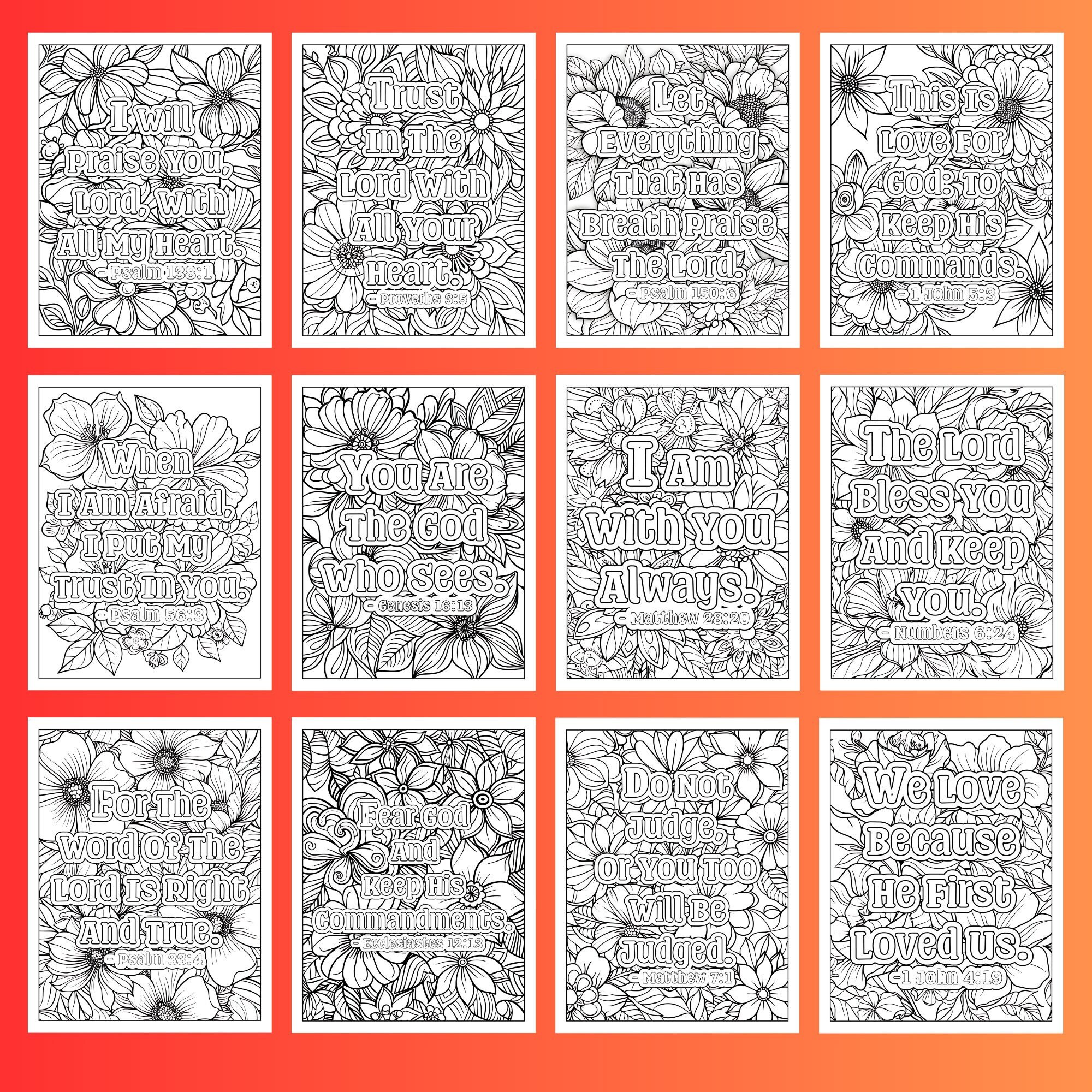 Christian Coloring Pages – 25 Bible Verses, Adults & Teens (digital