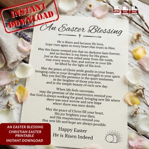 May include: A printable Easter blessing with the text "An Easter Blessing" and "Happy Easter". The design includes a cross and floral accents. The words "Instant Download" are also visible.