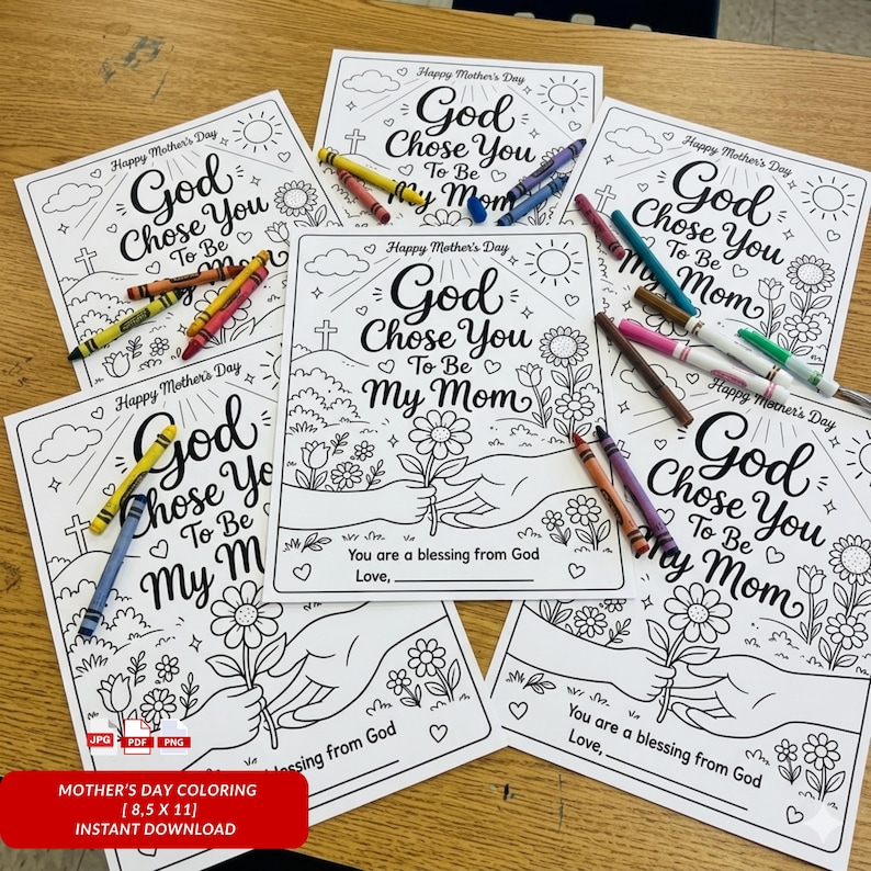 Christian Mother's Day Coloring Page, God Chose You Mom Printable Card ...