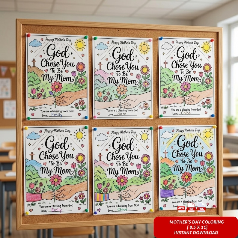 Christian Mother's Day Coloring Page, God Chose You Mom Printable Card ...
