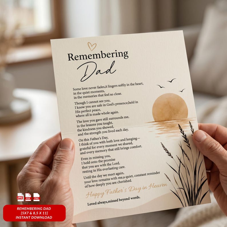 Remembering Dad Printable, Father's Day in Heaven Gift, Loss of Father ...