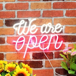 We Are Open LED Sign 58 x 48 cm USB – Stylish, dimmable LED neon light, energy-saving, cool business signage for shop & bar