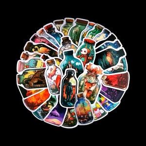 Stickers bouteilles fantaisistes pittoresques