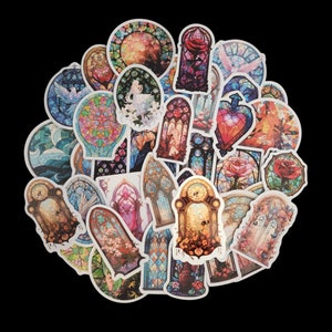 Stickers fantaisistes pour vitraux - Stickers esthétiques vitraux - Scrapbooking - Junk Journal - Cadeau