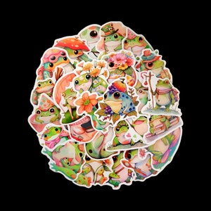 Sticker grenouille aléatoire - Stickers fantaisistes mystiques - Grenouille noyau cottage - Stickers grenouille floral magique - Journal indésirable - Scrapbook - Imperméable