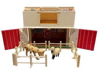 Fisher Price Play Family Farm con portones y 2 animales n.° 915 Vintage 1967 Incompleto