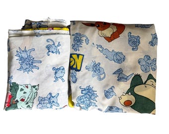 Pokemon Bedding Sheet Set Kids Twin White Pikachu Vintage 1998 Nintendo 2pc Flaw