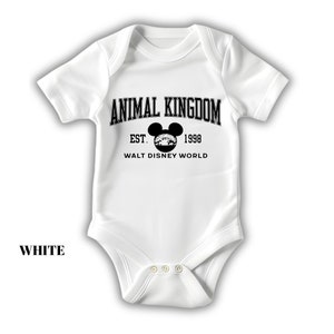 a white onesuit with an animal kingdom logo on it