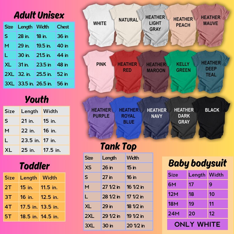 a baby bodysuit size chart with the names of each bodysuit